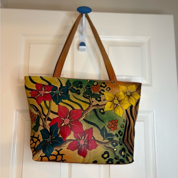 Anuschka Handbags - Anuschka Floral Leather Shoulder Bag Hand Painted